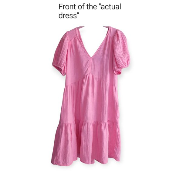 Gap barbiecore bubblegum pink crinkle gauze puff sleeve mini dress size M - Picture 5 of 13